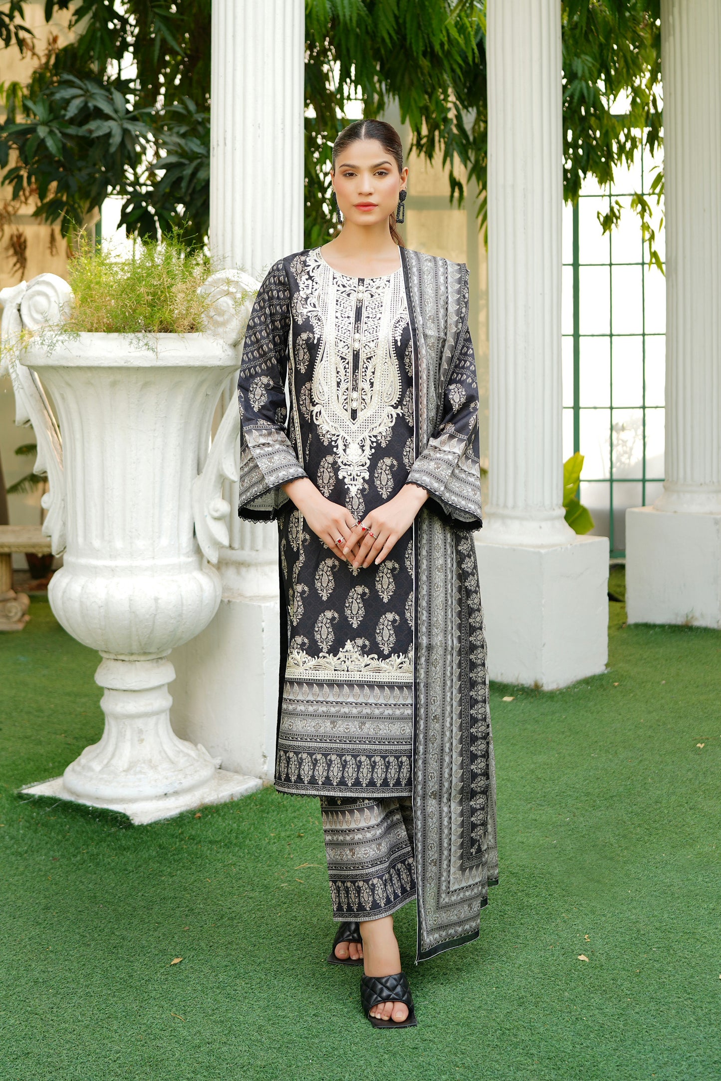 3 Piece Summer Cotton Suit-Embroidered