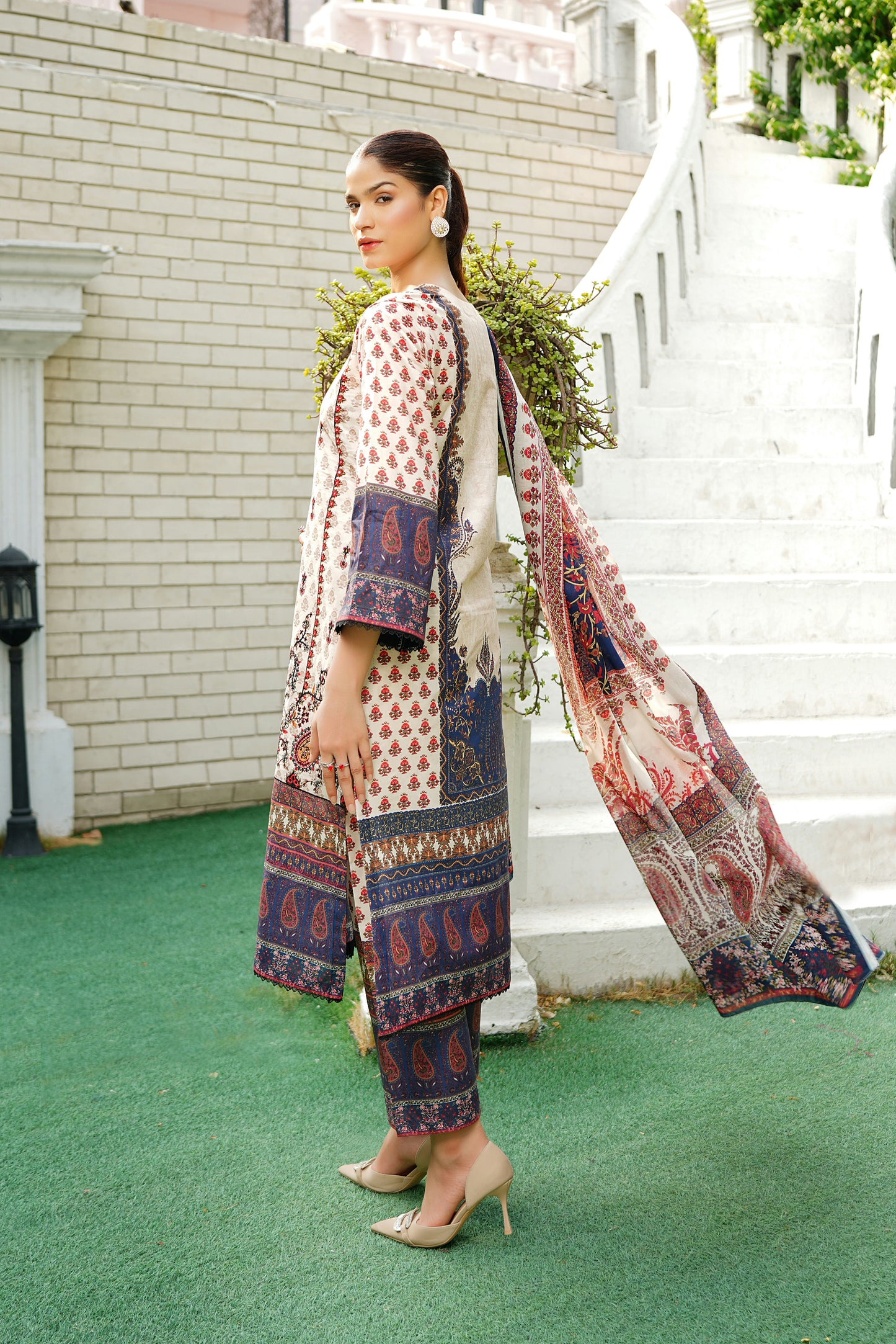 3 Piece Summer Cotton Suit-Embroidered
