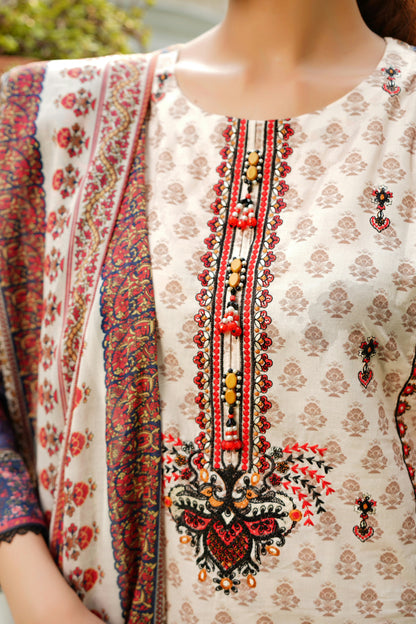 3 Piece Summer Cotton Suit-Embroidered