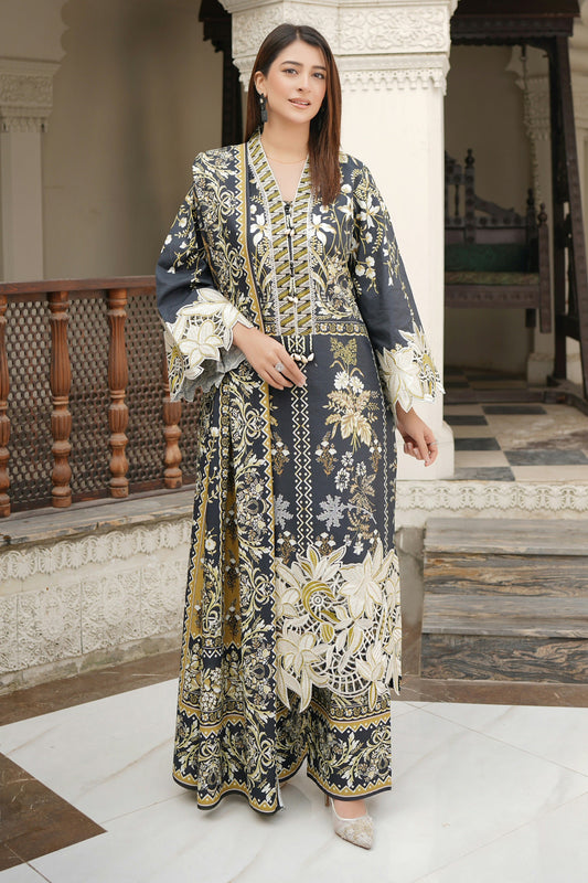 Stitched 3 Piece Cambric Cotton Suit-Embroidered