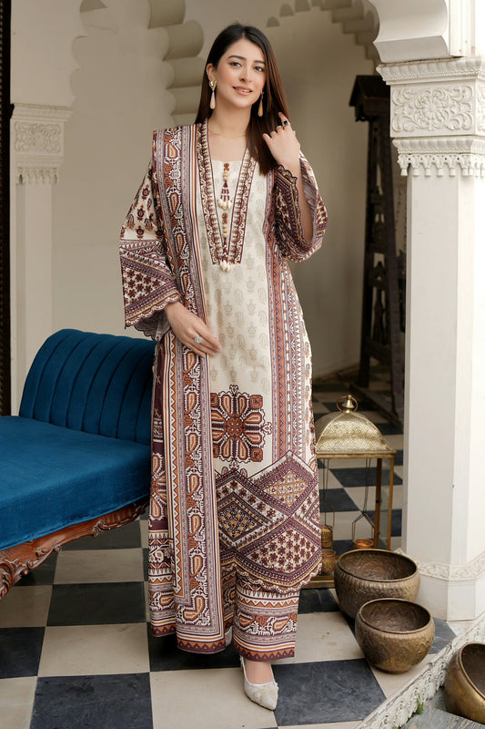 Stitched 3 Piece Cambric Cotton Suit-Embroidered