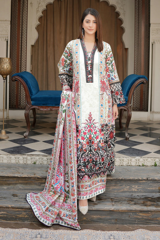 Stitched 3 Piece Cambric Cotton Suit-Embroidered