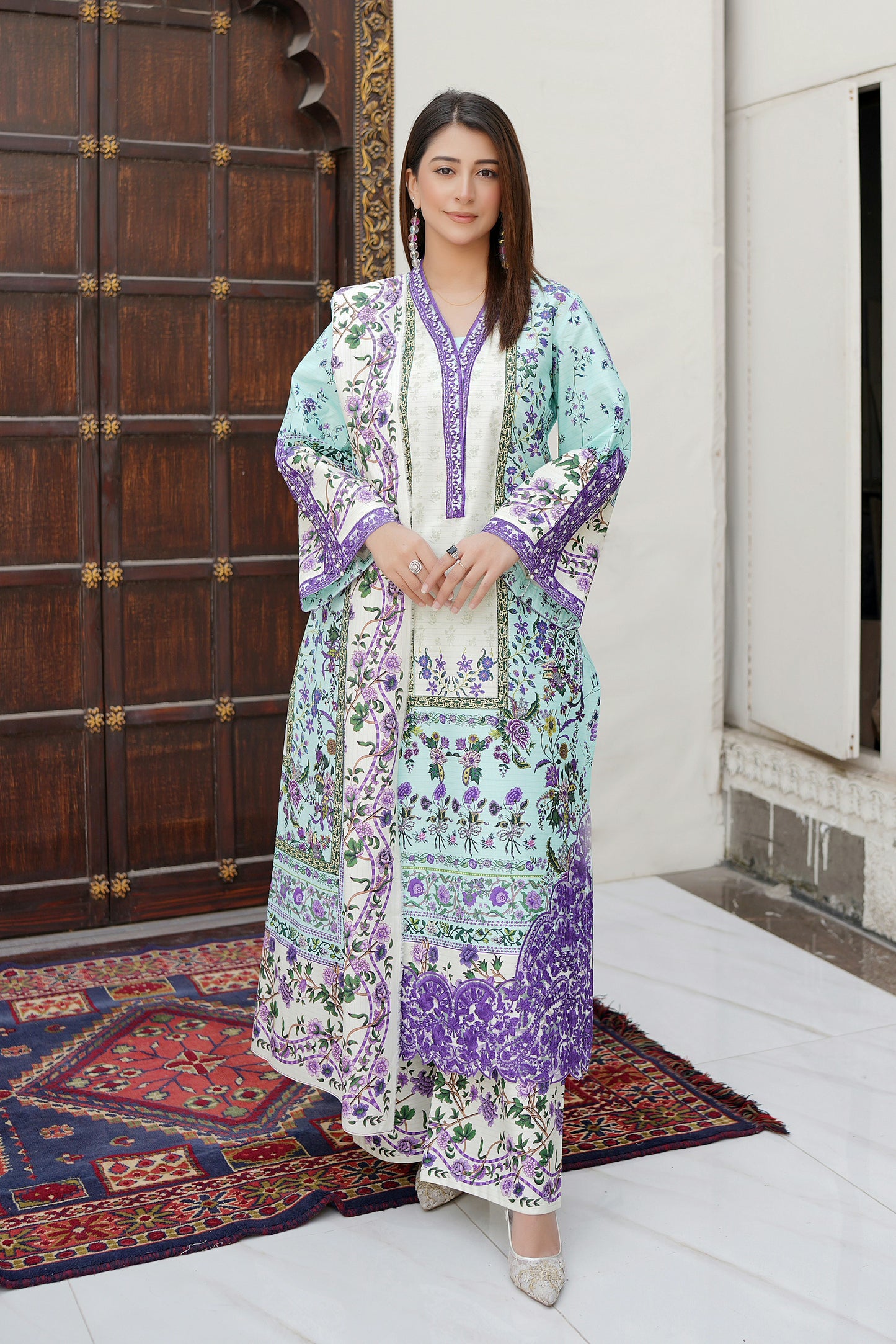 Stitched 3 Piece Cambric Cotton Suit-Embroidered