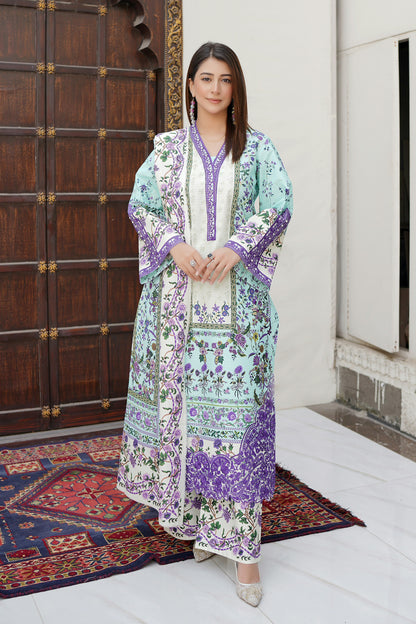Stitched 3 Piece Cambric Cotton Suit-Embroidered
