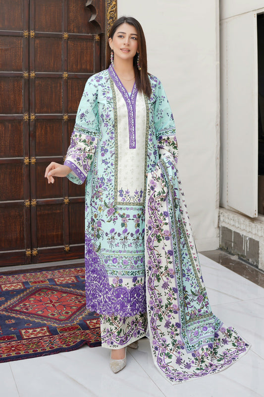 Stitched 3 Piece Cambric Cotton Suit-Embroidered