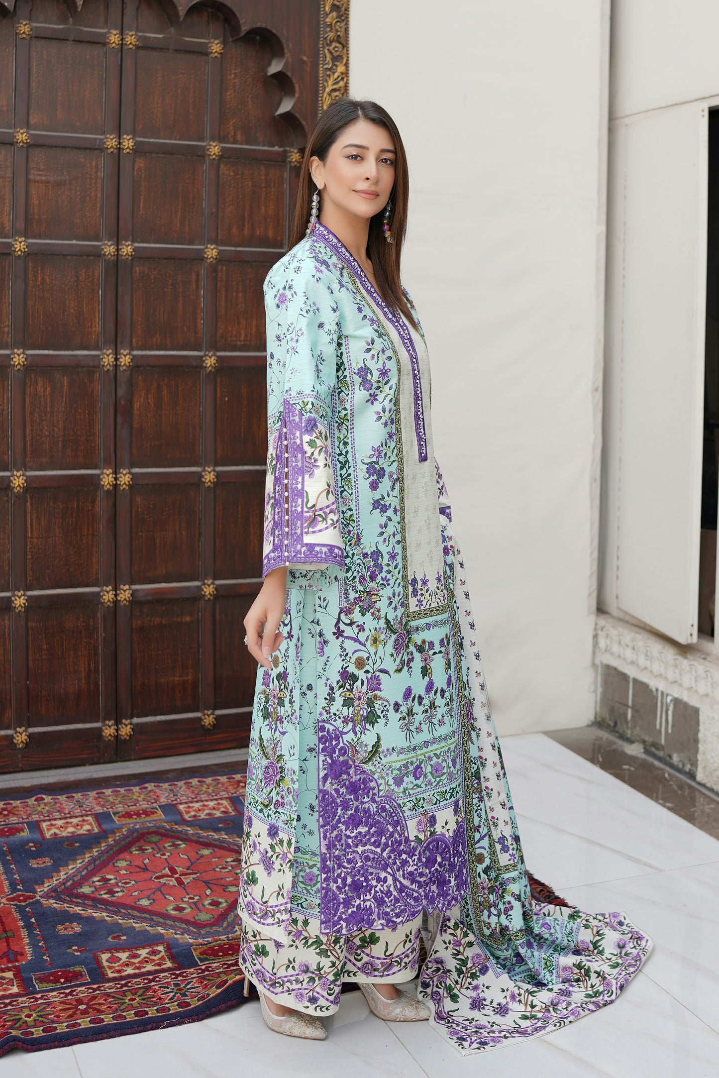 Stitched 3 Piece Cambric Cotton Suit-Embroidered