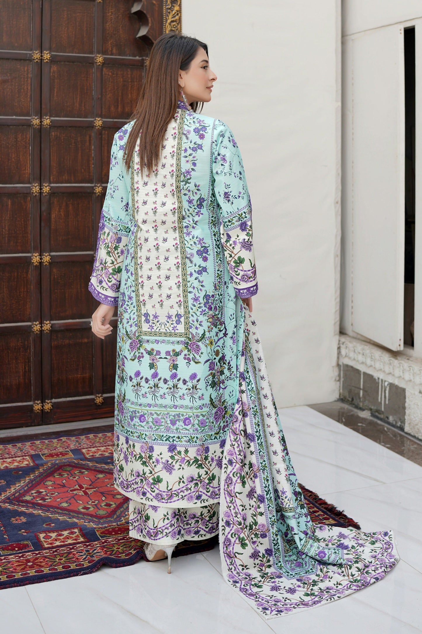 Stitched 3 Piece Cambric Cotton Suit-Embroidered