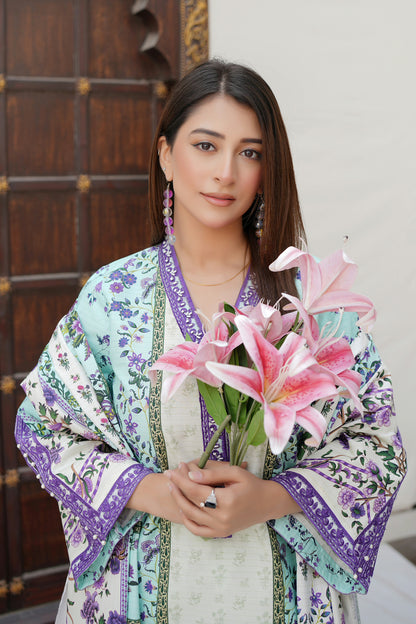 Stitched 3 Piece Cambric Cotton Suit-Embroidered