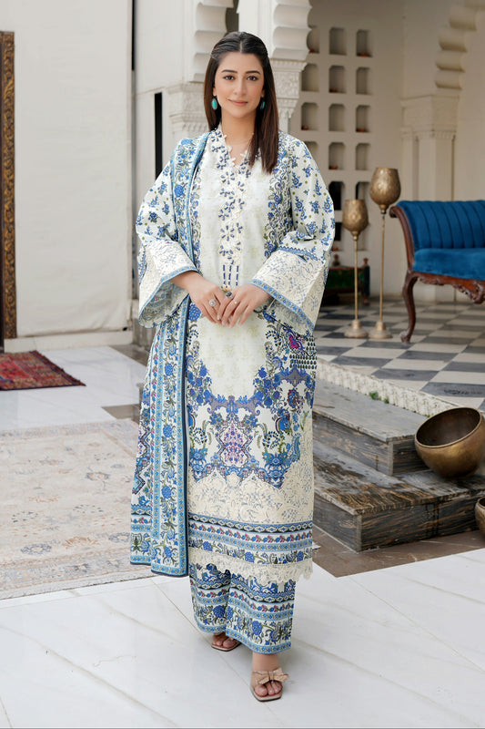 Stitched 3 Piece Cambric Cotton Suit-Embroidered