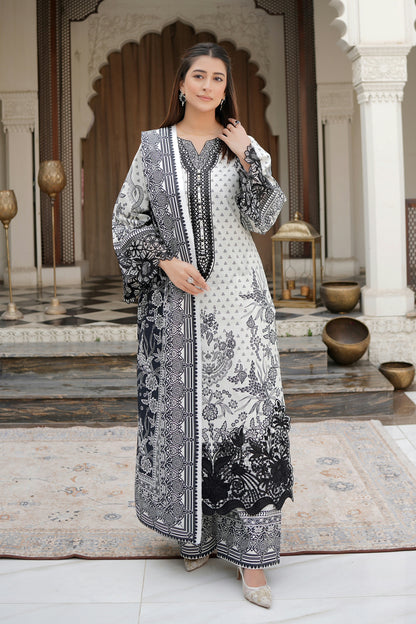 Stitched 3 Piece Cambric Cotton Suit-Embroidered