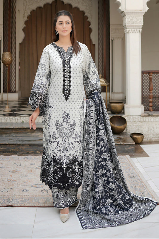 Stitched 3 Piece Cambric Cotton Suit-Embroidered