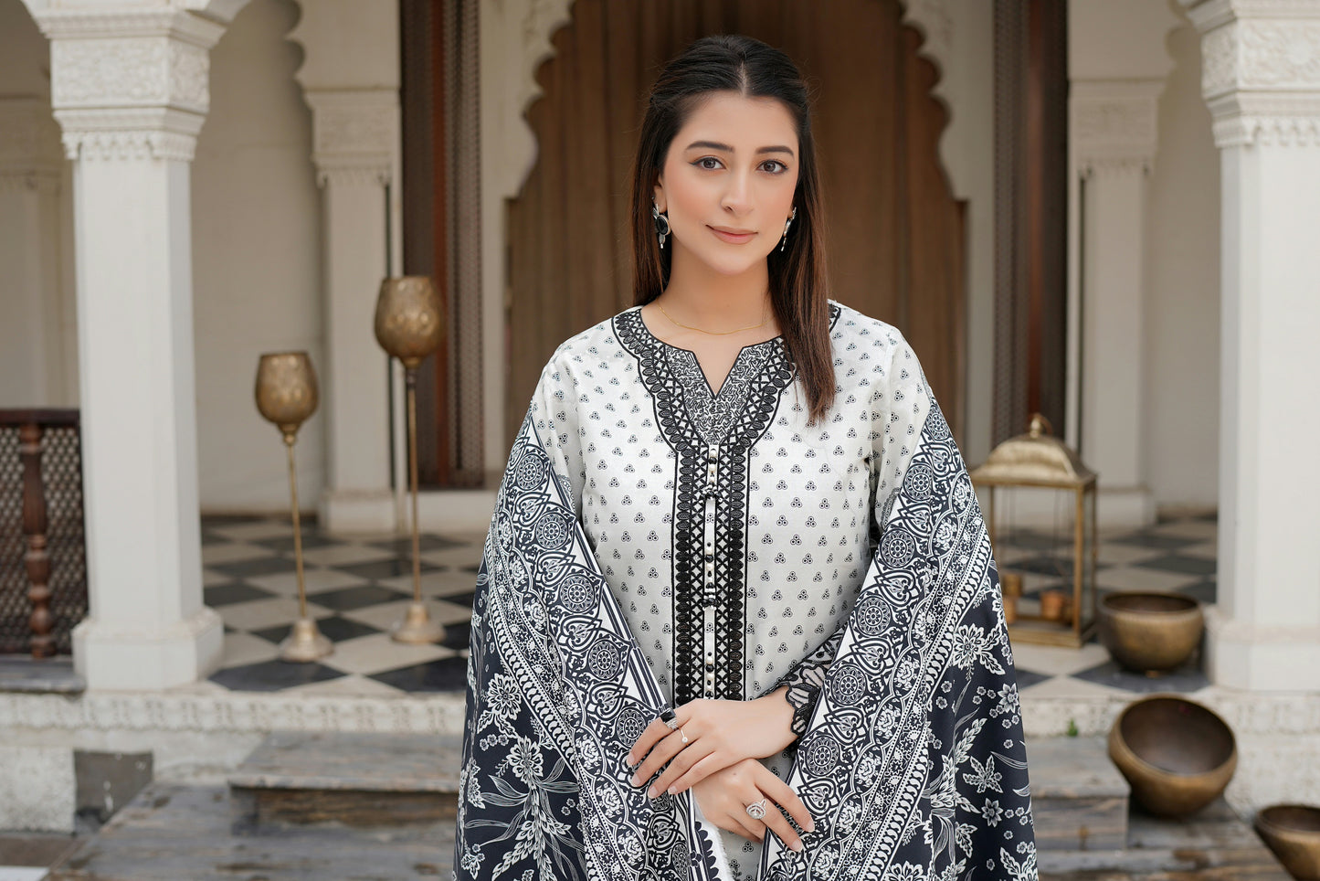 Stitched 3 Piece Cambric Cotton Suit-Embroidered