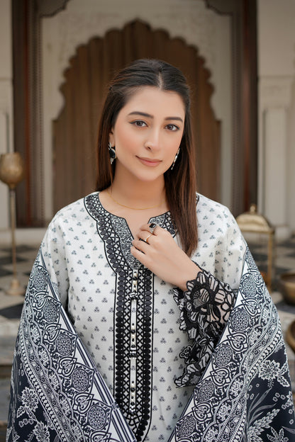 Stitched 3 Piece Cambric Cotton Suit-Embroidered