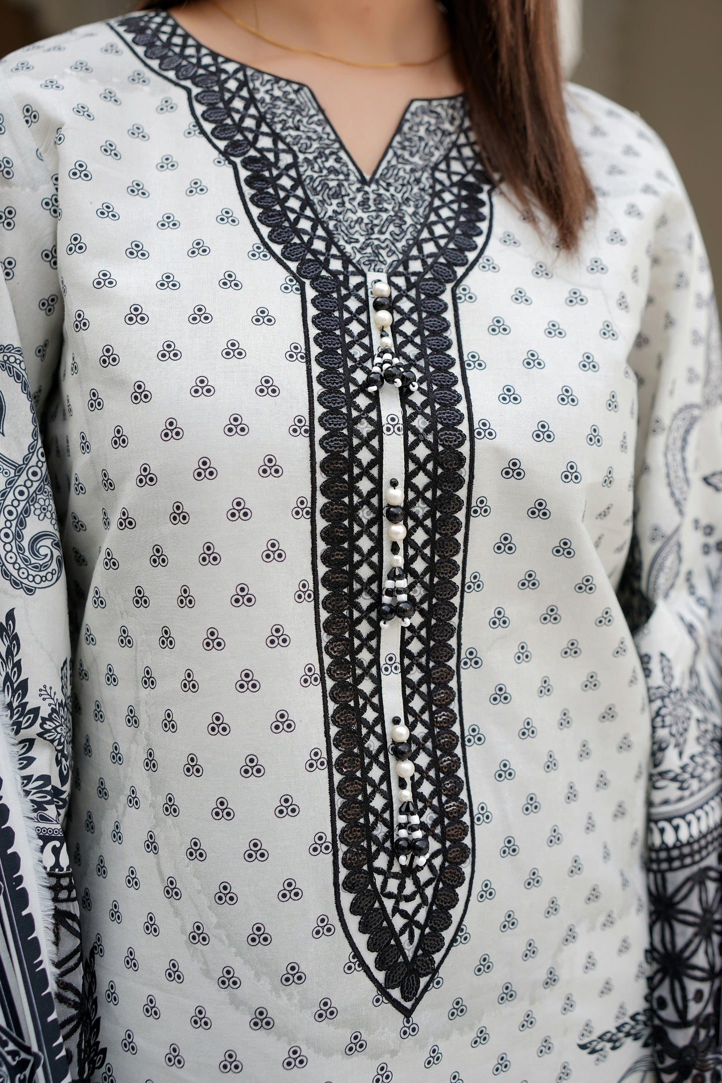 Stitched 3 Piece Cambric Cotton Suit-Embroidered