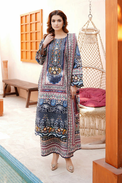3 Piece Embroidered Bana Dora Suit-Stitched
