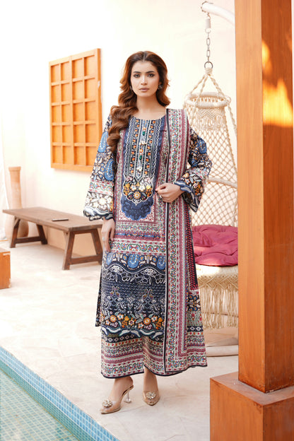 3 Piece Embroidered Bana Dora Suit-Stitched
