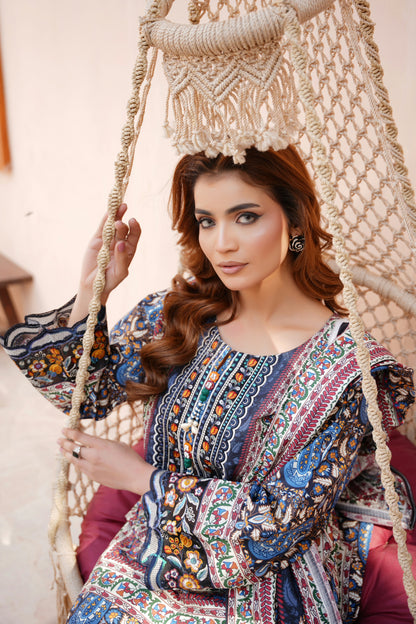 3 Piece Embroidered Bana Dora Suit-Stitched