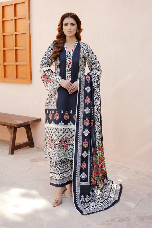 3 Piece Embroidered Bana Dora Suit-Stitched