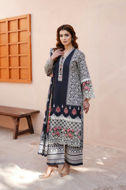 3 Piece Embroidered Bana Dora Suit-Stitched
