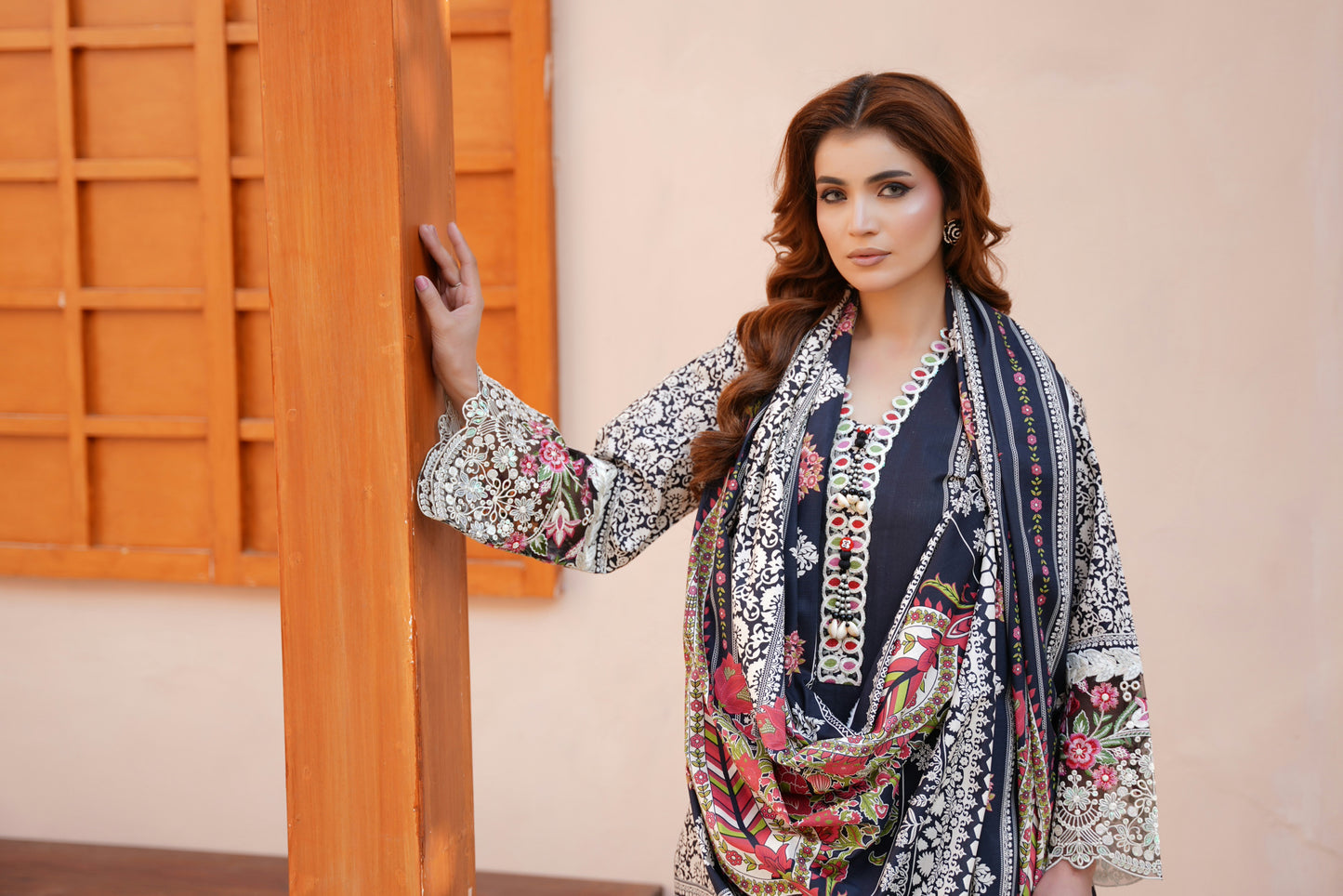 3 Piece Embroidered Bana Dora Suit-Stitched