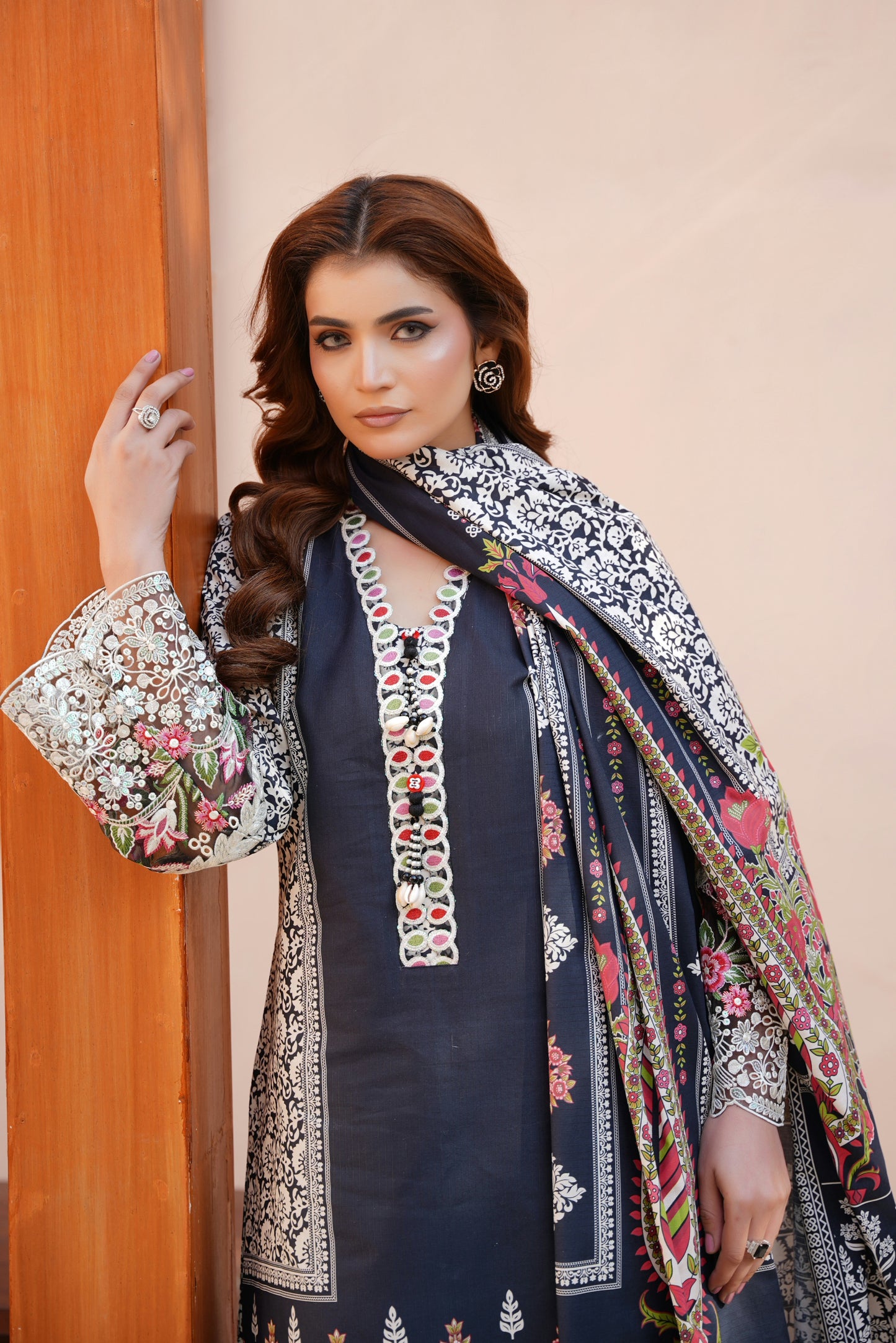3 Piece Embroidered Bana Dora Suit-Stitched