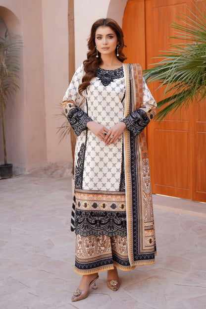3 Piece Embroidered Bana Dora Suit-Stitched