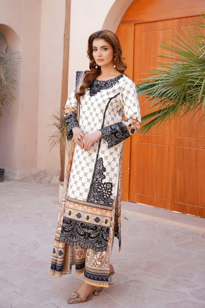 3 Piece Embroidered Bana Dora Suit-Stitched