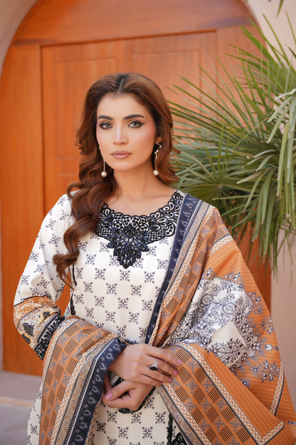 3 Piece Embroidered Bana Dora Suit-Stitched