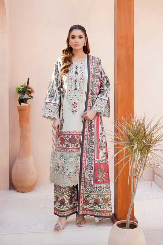 3 Piece Embroidered Bana Dora Suit-Stitched