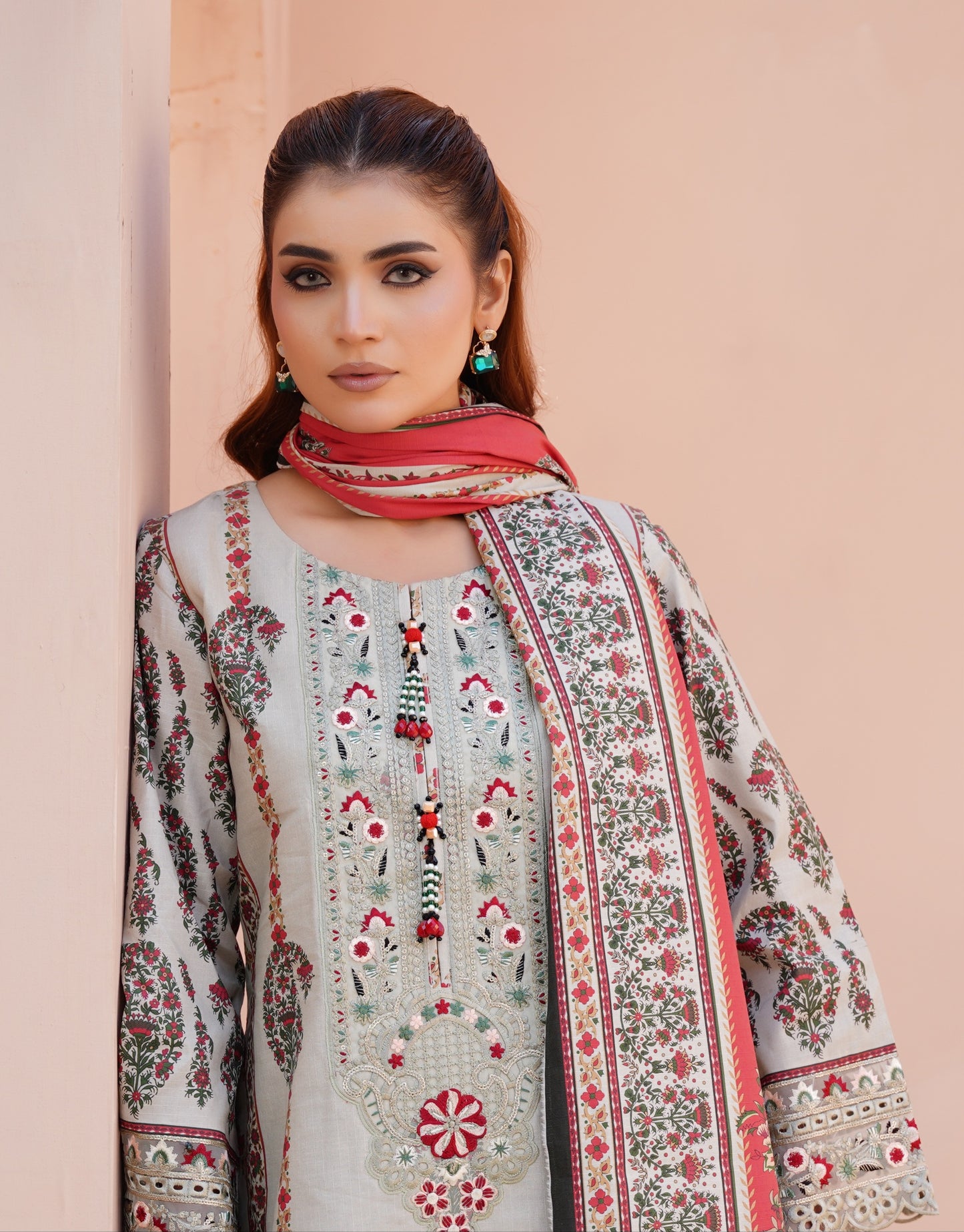 3 Piece Embroidered Bana Dora Suit-Stitched