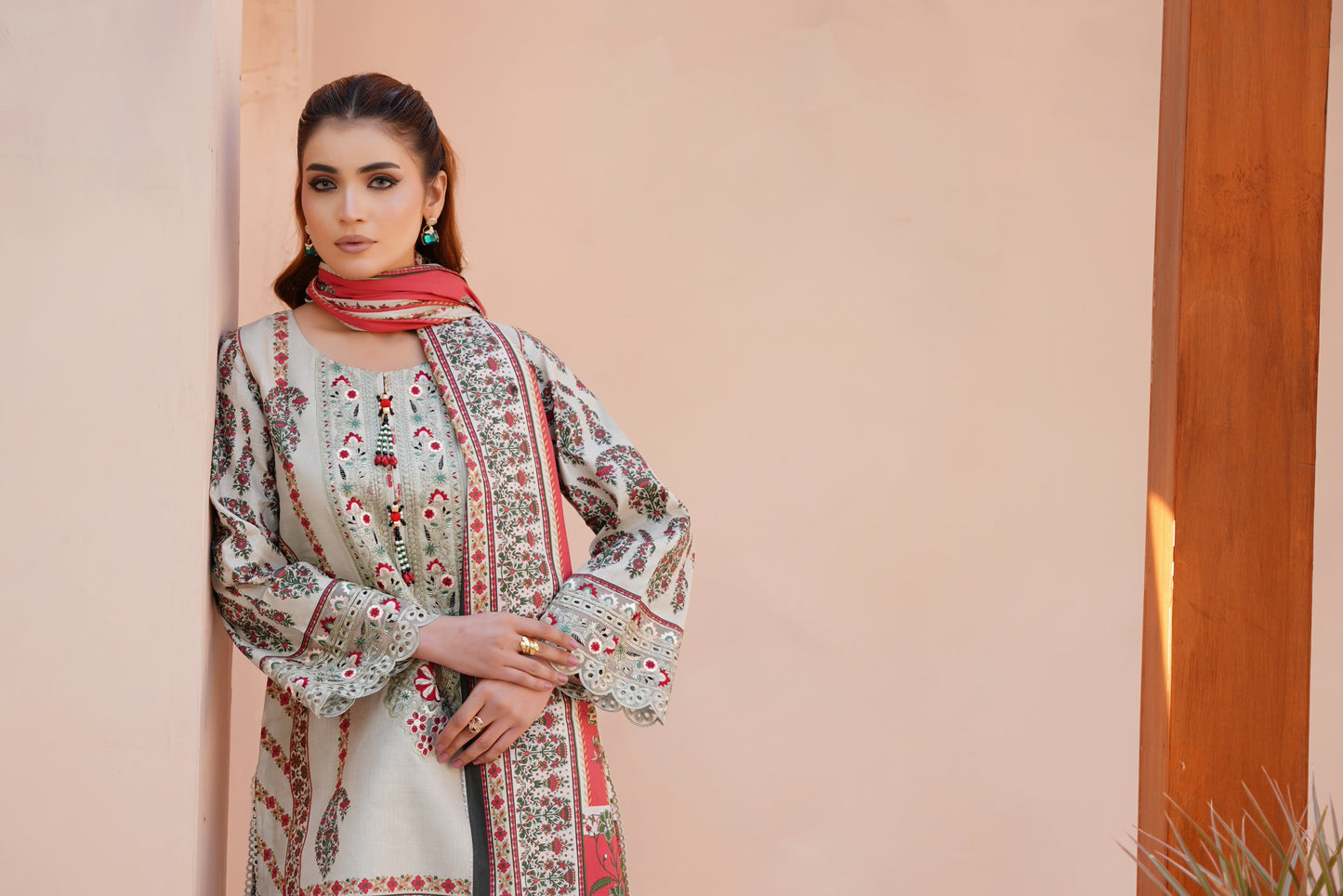 3 Piece Embroidered Bana Dora Suit-Stitched