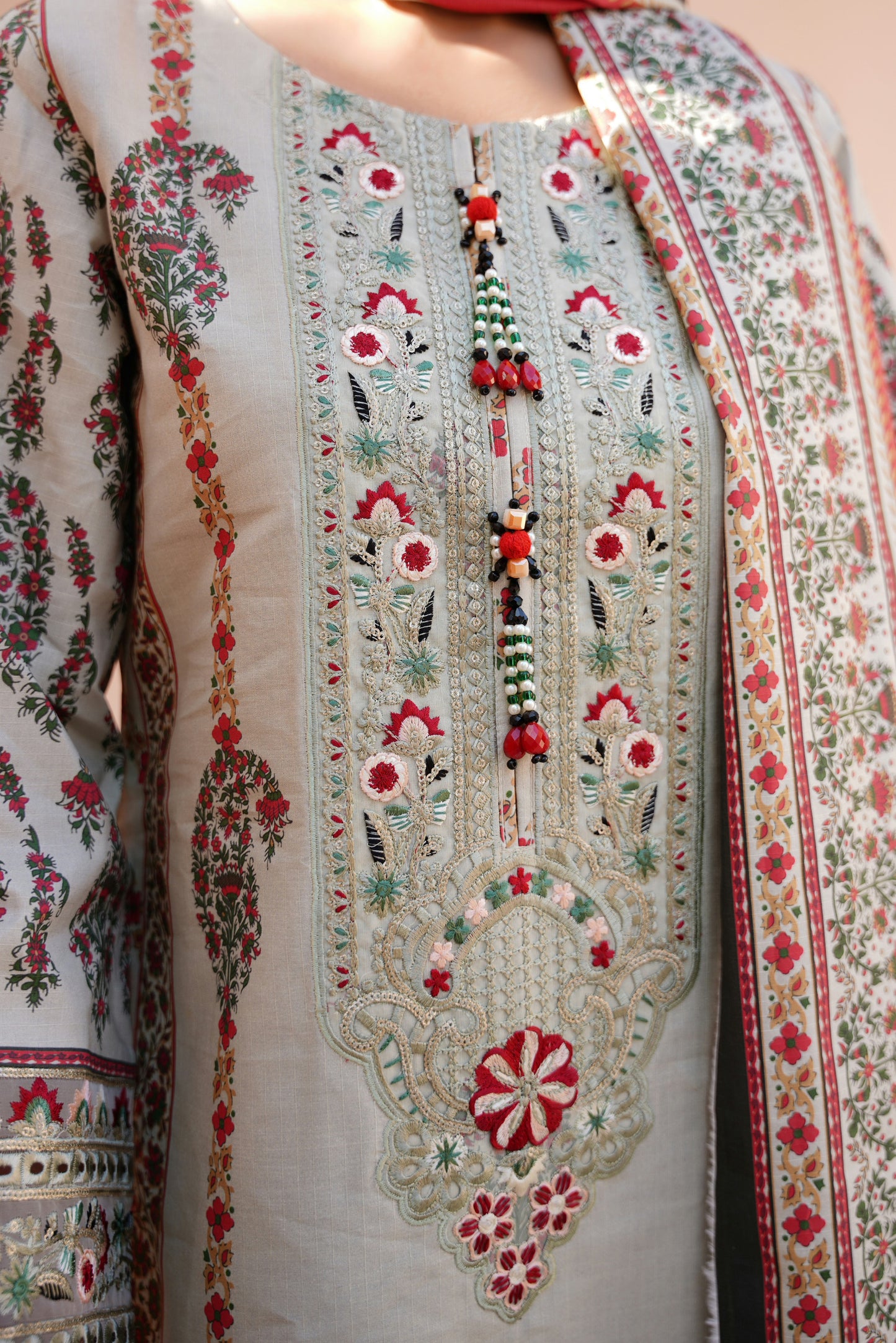 3 Piece Embroidered Bana Dora Suit-Stitched