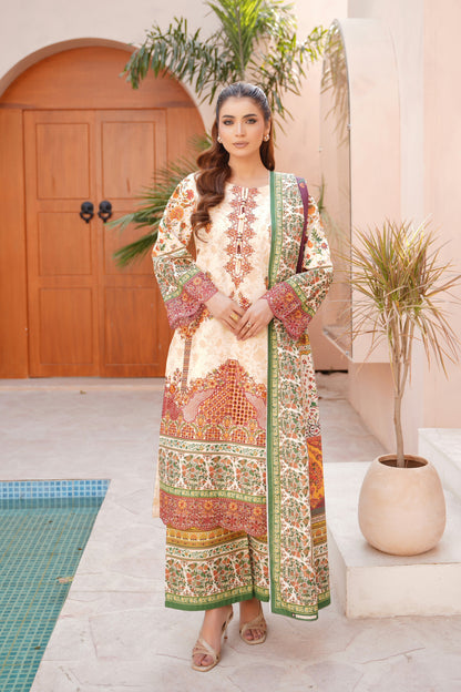3 Piece Embroidered Bana Dora Suit-Stitched