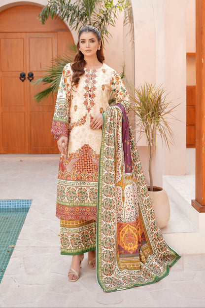 3 Piece Embroidered Bana Dora Suit-Stitched