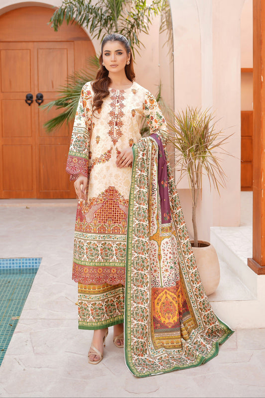 3 Piece Embroidered Bana Dora Suit-Stitched