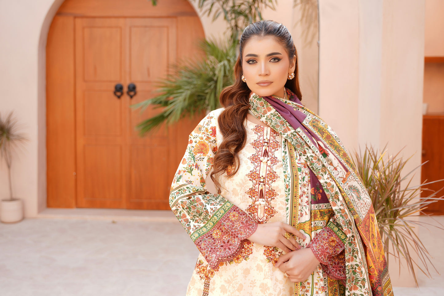 3 Piece Embroidered Bana Dora Suit-Stitched