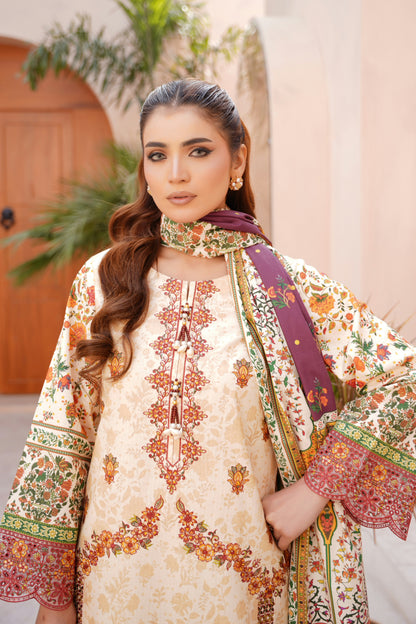 3 Piece Embroidered Bana Dora Suit-Stitched