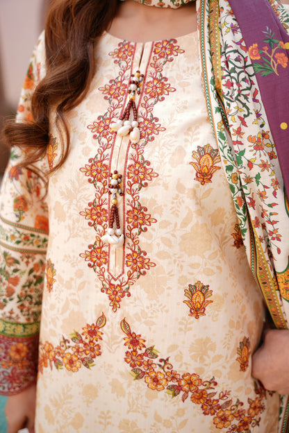3 Piece Embroidered Bana Dora Suit-Stitched