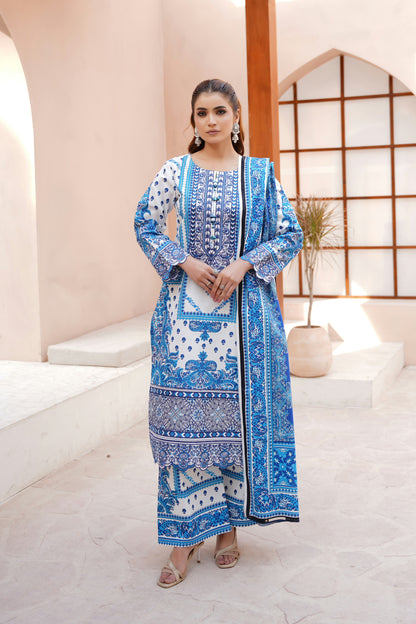 3 Piece Embroidered Bana Dora Suit-Stitched