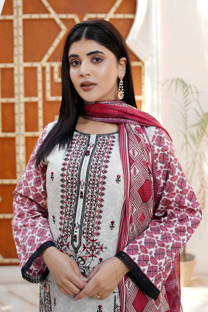 3 Piece Cotton Lawn Suite-Embroidered