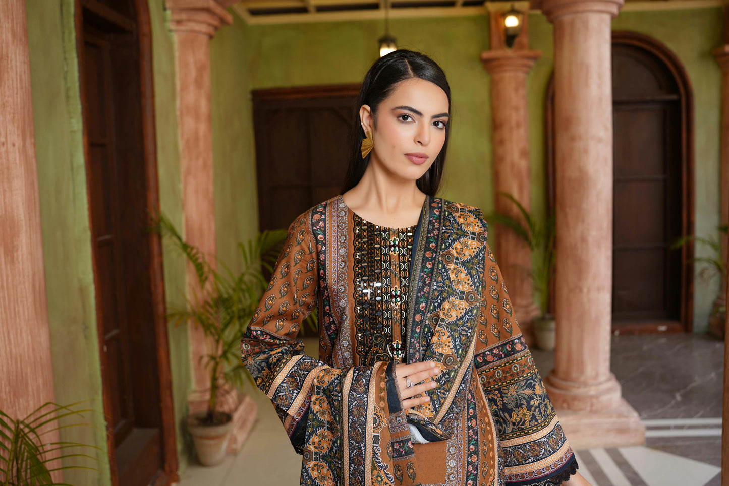 3 Piece Embroidered Stitched Suit-Cotton Lawn