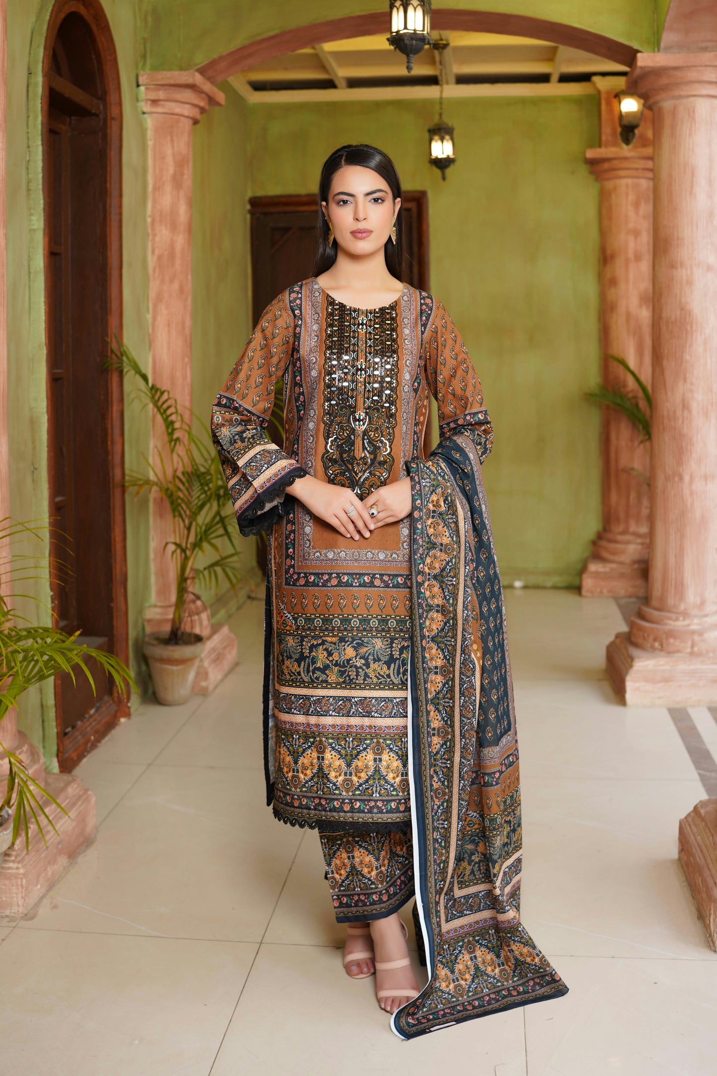 3 Piece Embroidered Stitched Suit-Cotton Lawn
