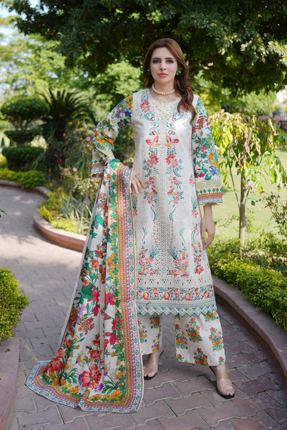Ivory Blossom Embroidered Suit-3 Piece