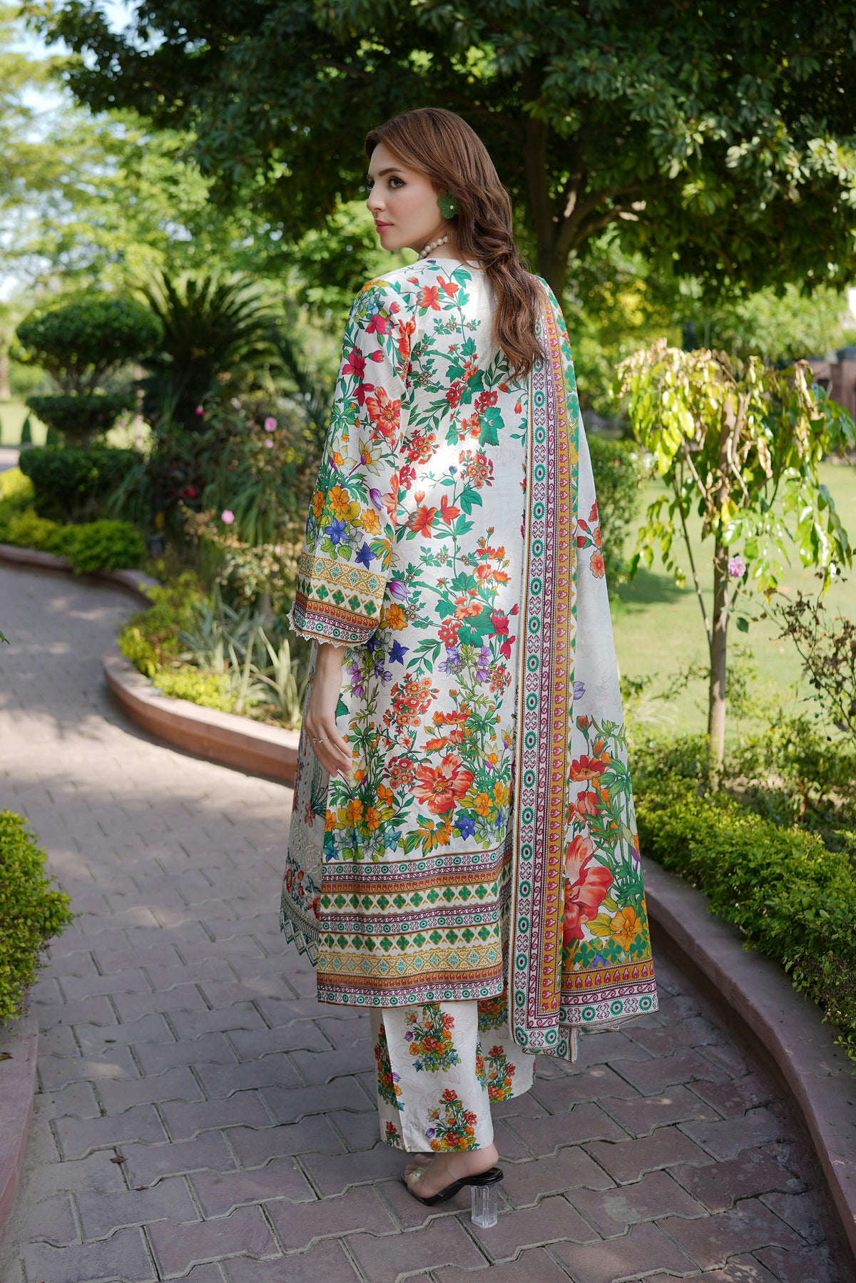 Ivory Blossom Embroidered Suit-3 Piece