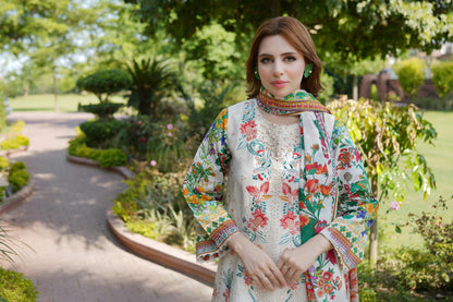 Ivory Blossom Embroidered Suit-3 Piece