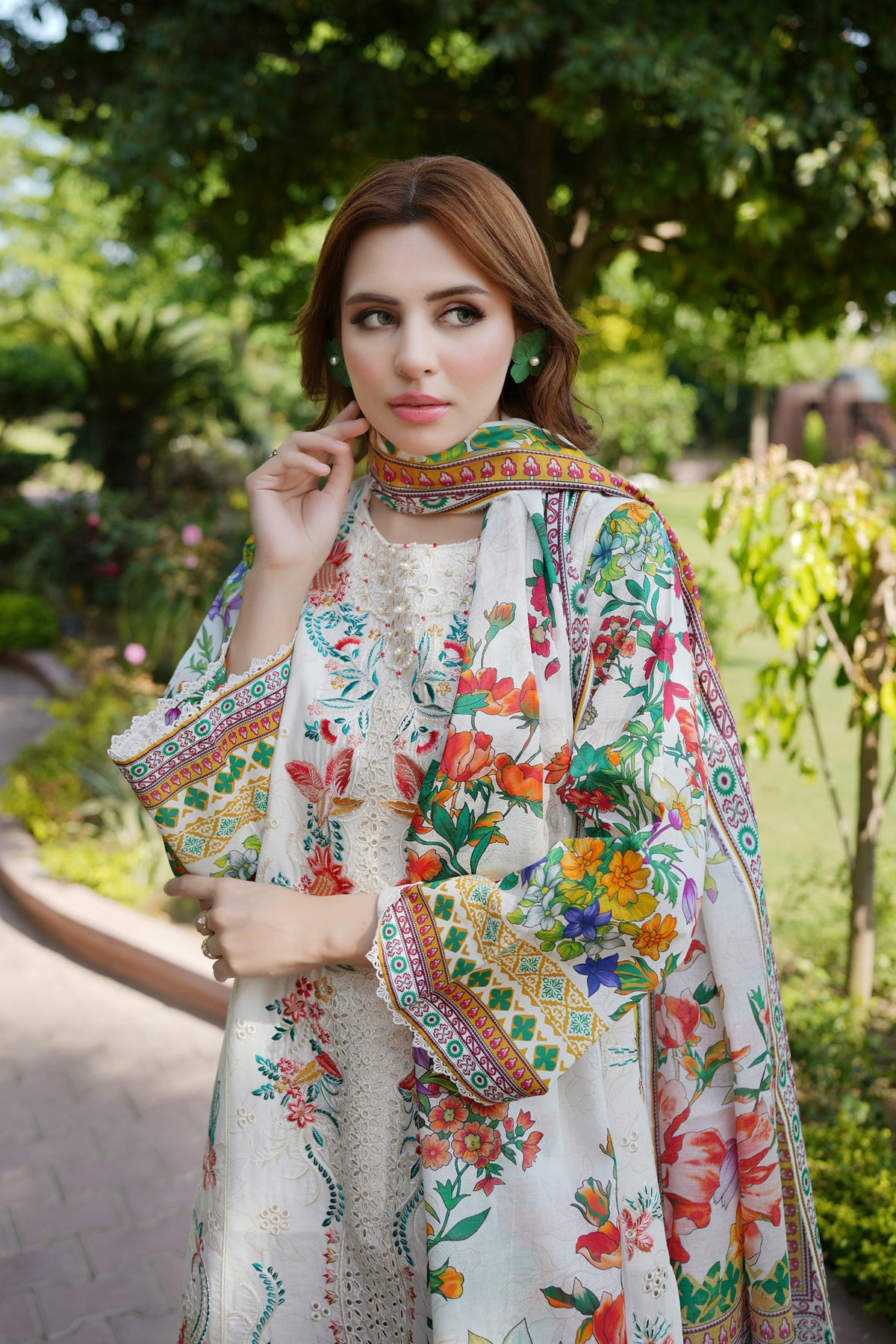 Ivory Blossom Embroidered Suit-3 Piece