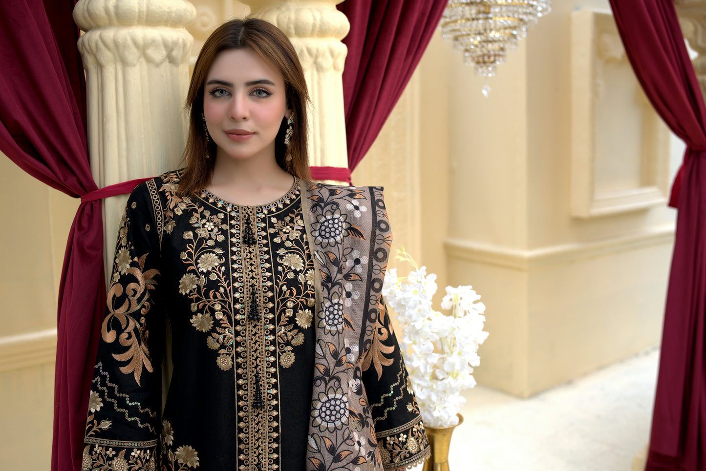 3 Piece Cambric Suit-Embroidered