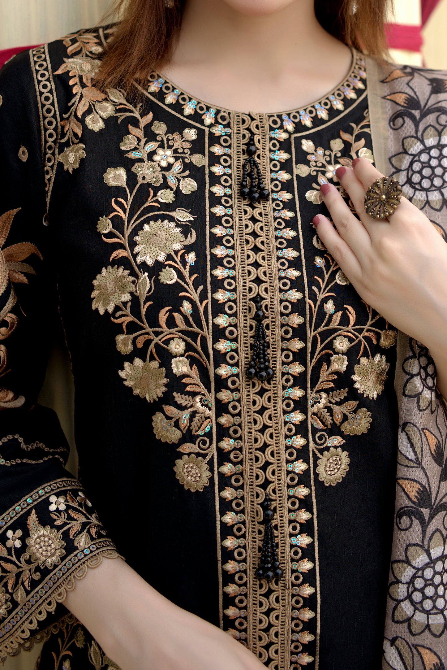 3 Piece Cambric Suit-Embroidered