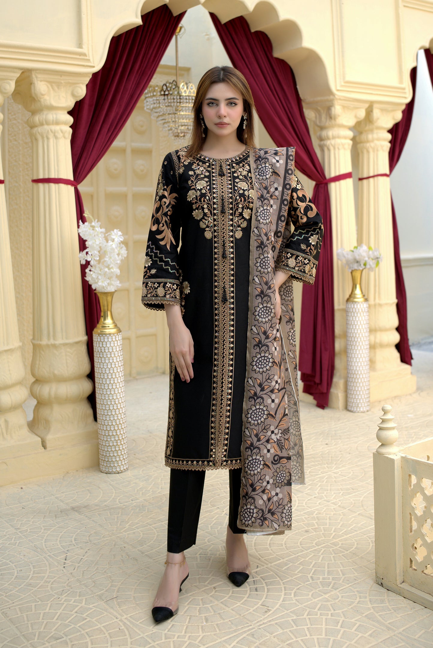 3 Piece Cambric Suit-Embroidered