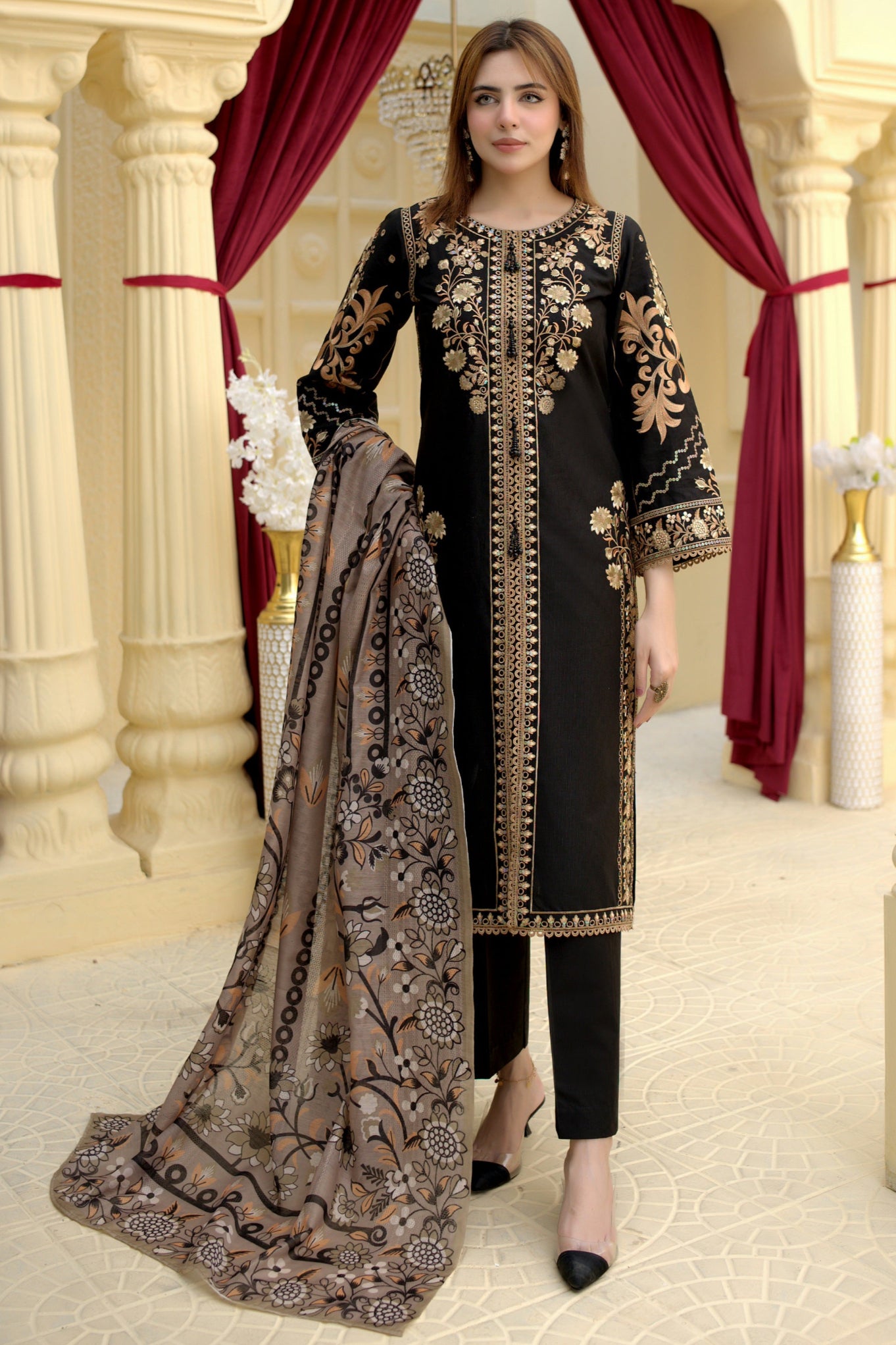 3 Piece Cambric Suit-Embroidered